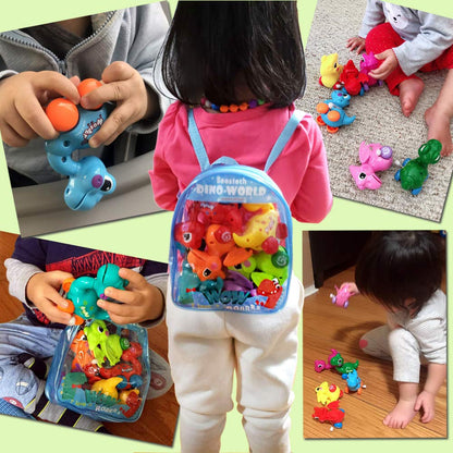 Dinosaur Toys - 6 Pack Wind Up Pull Back for 3-6 Years Old Girls Toddlers Boys, Birthday Party Supplies Favors With Backpack