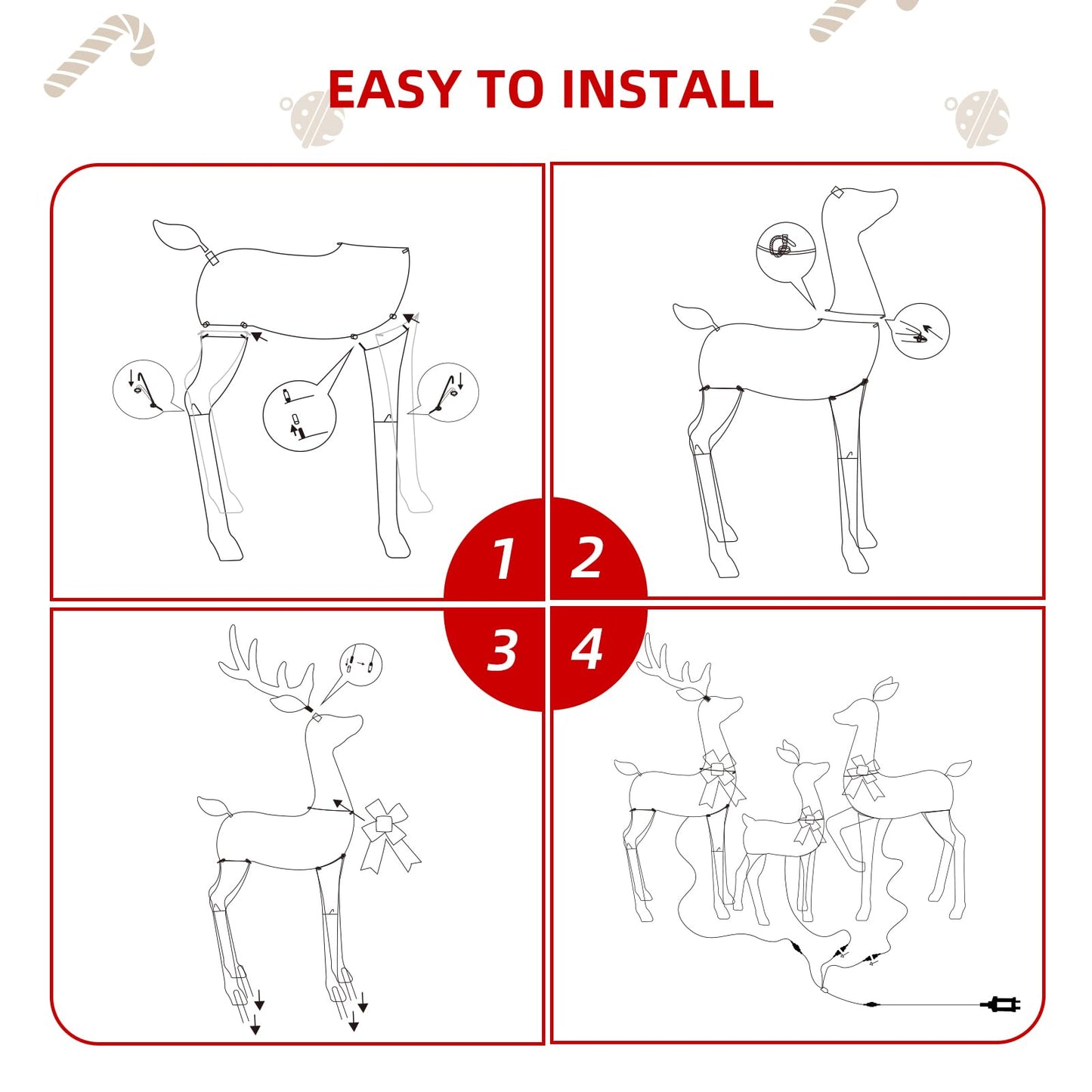 HOYECHI 5 FT Oversized Christmas Decorations Outdoor Lighted Reindeer – 3-Piece 2D Deer Family Set with 160 Warm White LED Lights for Yard, Lawn, Garden & Porch Holiday Display - Gold