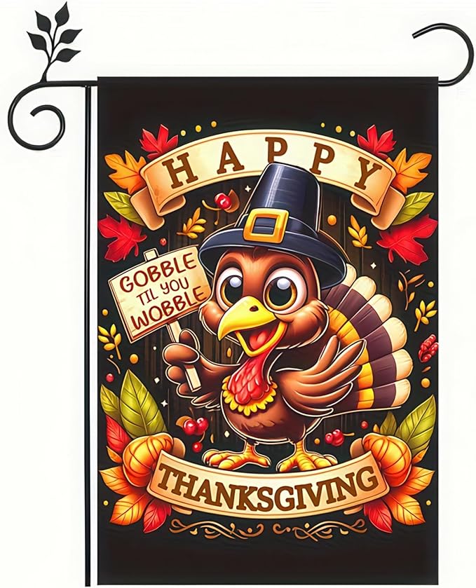 Thanksgiving Turkey Garden Flag Double Sided 12x18 Inch Happy Fall Pumpkin Leaves Yard Flag Autumn Harvest Outdoor Decoration Farmhouse Porch Lawn Banner Seasonal Holiday Home Decor