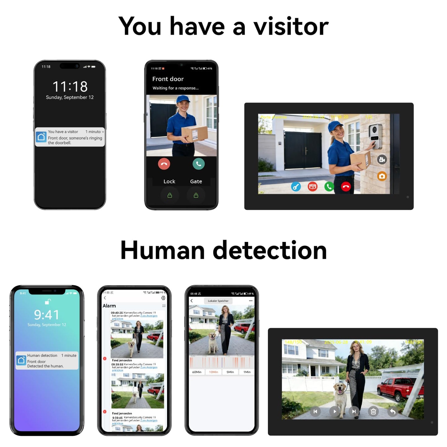 KeonBell 2 Wired Video Intercom System, 7 Inches Video Doorbell Camera with Monitor, Wired Video Door Phone HD Camera Kits Support tuya, Two Way Talk, Video Recording, Remote Unlock for Smart Home