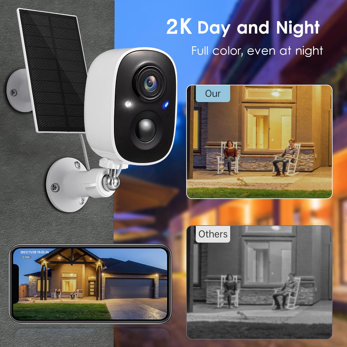 GMK Security Cameras Wireless Outdoor, 2K Color Night Vision AI Motion Detection 2-Way Talk Battery Powered WiFi Home Indoor Camera IP65 Weatherproof Spotlight Siren Alarm Cloud/SD Storage 2-Pack