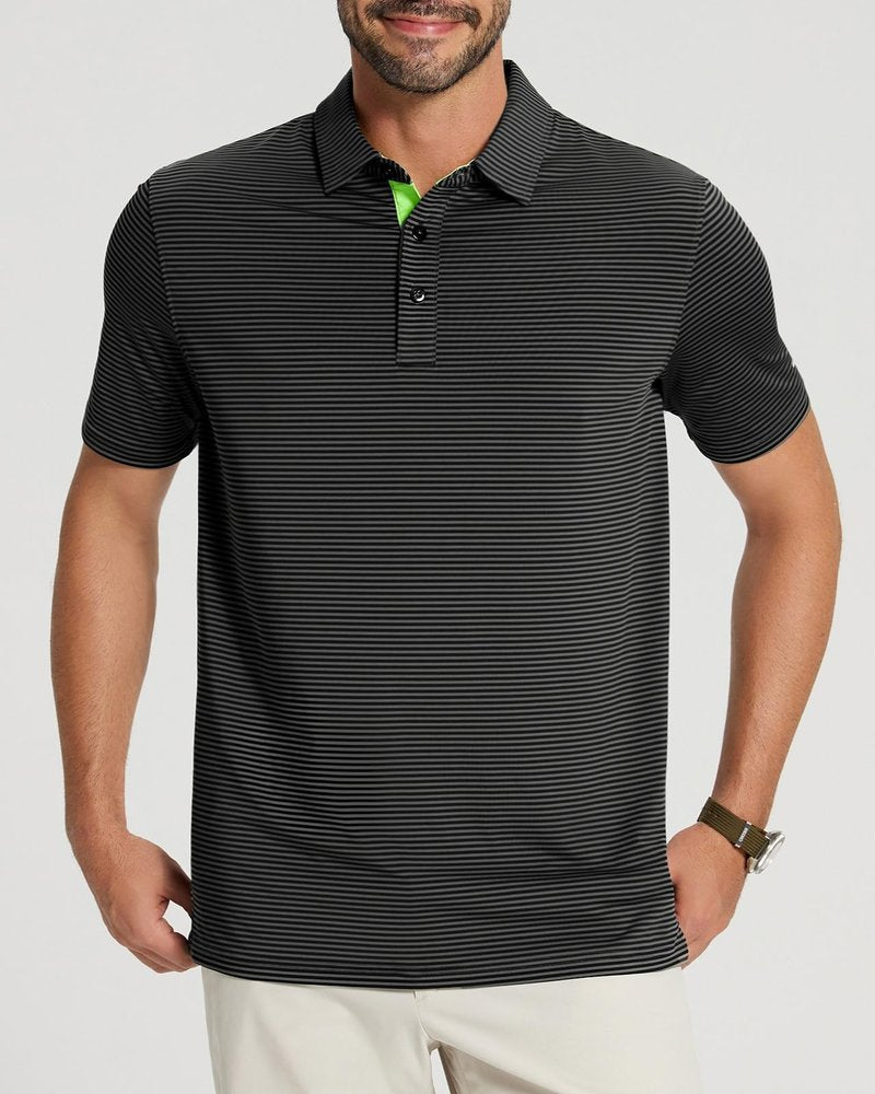 YAMXDM Men's Golf Polo Shirts - Moisture Wicking High Performance Short Sleeve Striped Collared Sports Casual Shirt