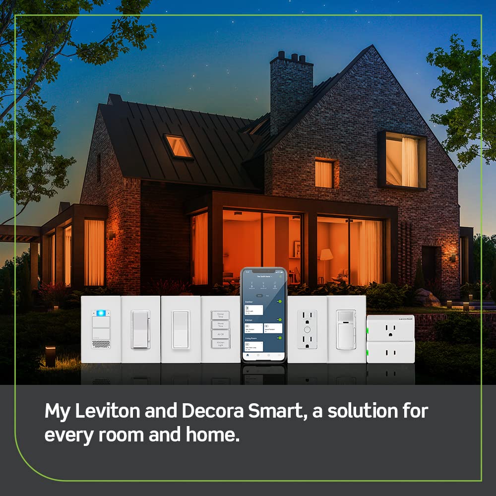 Leviton Decora Smart Switch, Wi-Fi 2nd Gen, Neutral Wire Required, Works with Matter, My Leviton, Alexa, Google Assistant, Apple Home/Siri & Wired or Wire-Free 3-Way, D215S-1RW, White