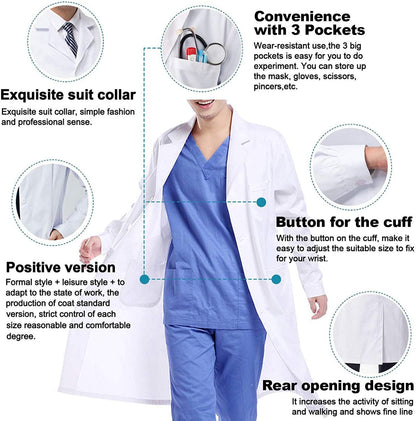 Waflyer White Unisex Cotton Polyester Scientist Lab Coat - Doctor Workwear Uniform for Food Coat Laboratory - Men's S