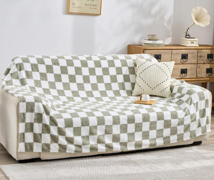 EMME Checkered Blanket Throw - 50"x60" Green Knit Blanket Soft Fluffy Patterned Throw Blankets for Couch, Sofa, Chair, Bed, Camping, Picnic, Travel