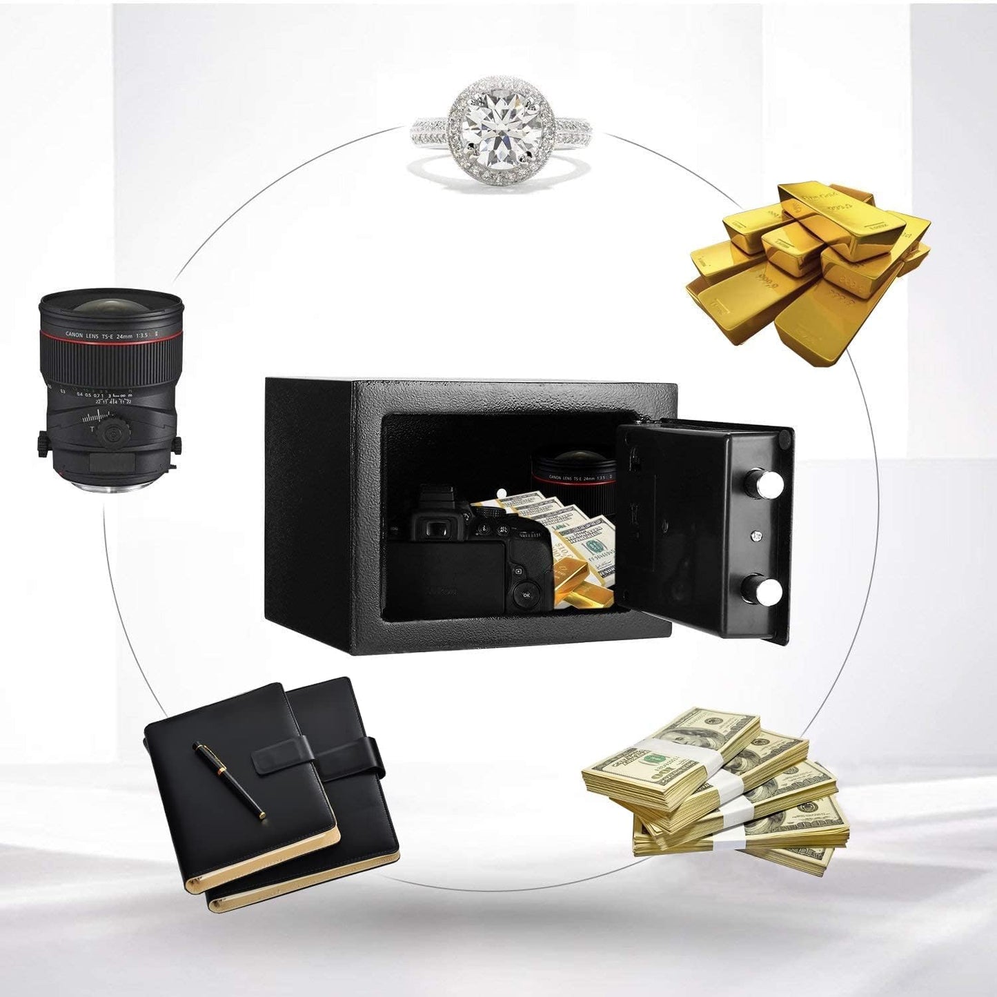 Digital Electronic Money Safe, Steel Security Lock Box with Keypad, Office Hotel Business Jewelry Gun Cash Safe, 0.23 Cubic Feet, 9.06" W x 6.69" D x 6.69" H（black）