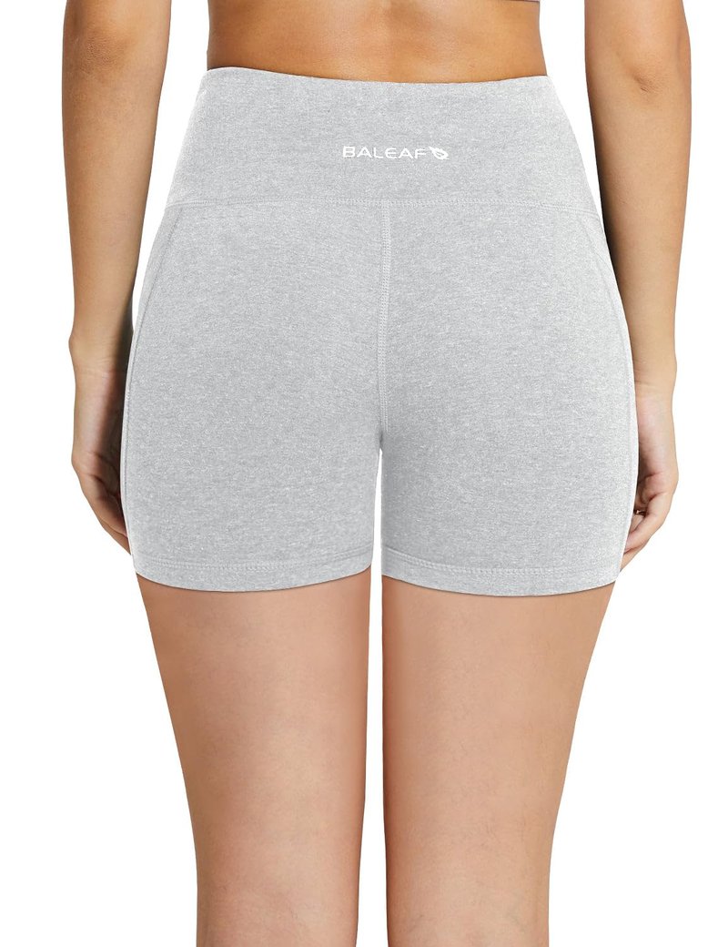 baleaf Workout Shorts Women 5" Biker Yoga Gym Spandex Running Volleyball Compression Tummy Control Short with Pockets Light Grey L