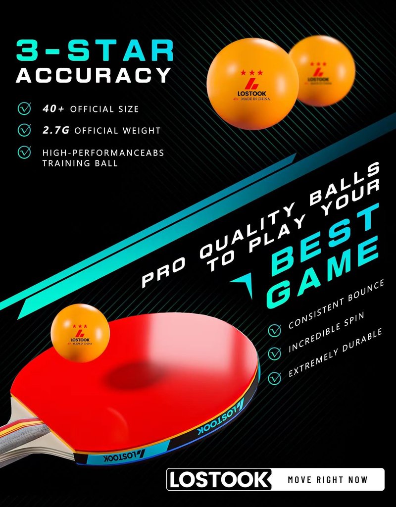 Lostook Ping Pong Paddles Set of 2, Professional Grey Table Tennis Rackets with Portable Oxford Cloth Case & Three Star Ping Pong Balls for Adults and Family Indoor Outdoor Games