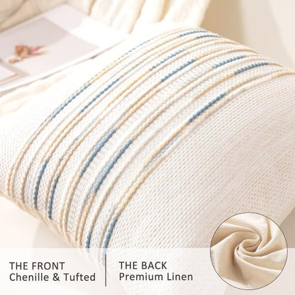 Boho Throw Pillow Covers 18x18 Set of 2 Farmhouse Decorative Cushion Case Striped Square Pillows Cover Chenille Pillow Cases Accent Neutral Pillowcase for Sofa Couch Bed,Sky Blue
