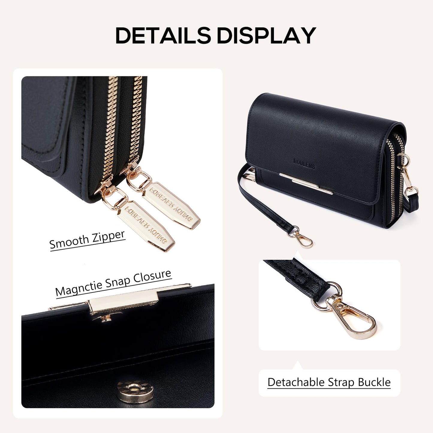 Roulens Small Crossbody Phone Bag for Women,PU Leather Mobile Phone Bags Card Holder Purse and Handbags,Shoulder Bag with Adjustable Strap
