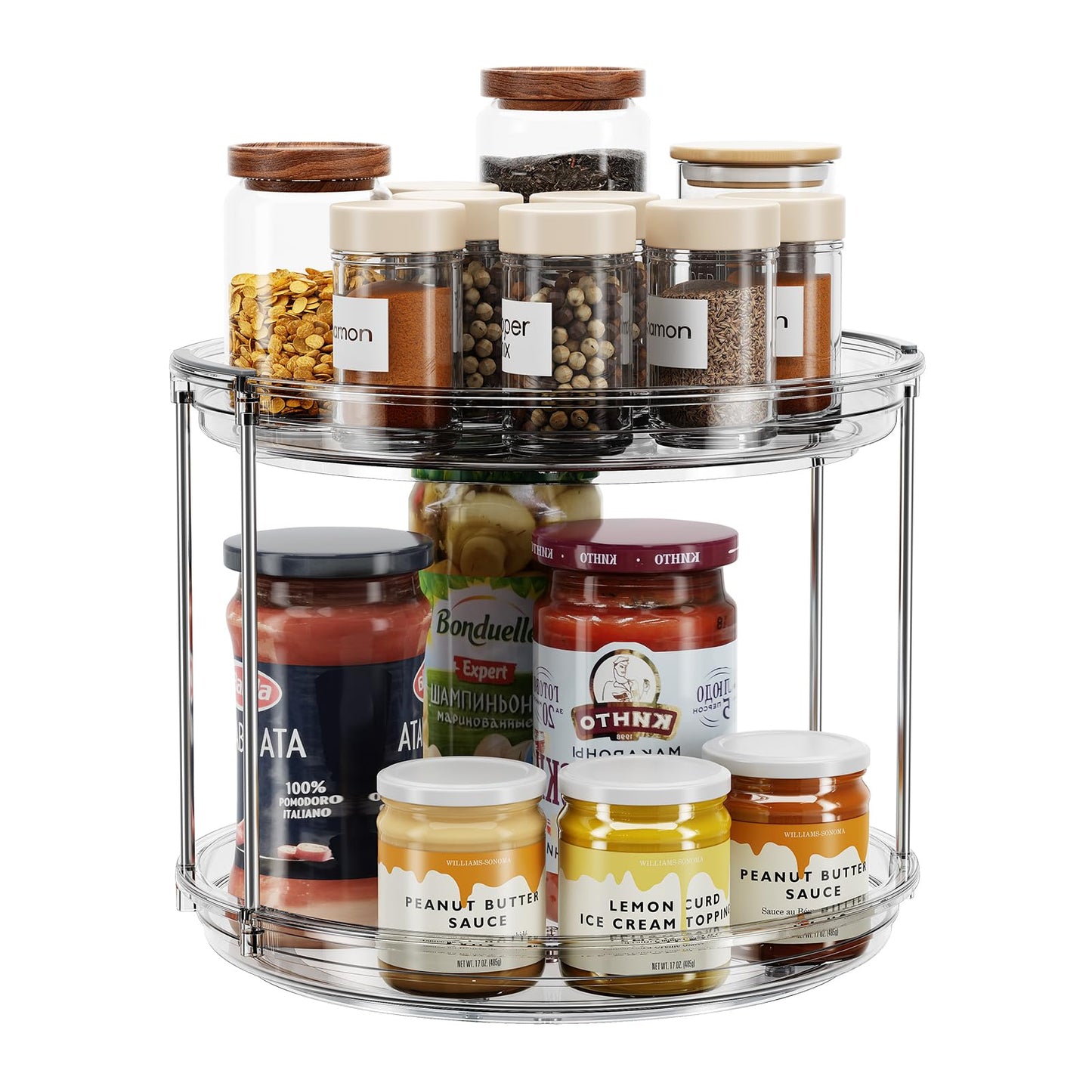 LAMU 2 Tier Lazy Susan Turntable Organizer 9.25'' Rotating Spice Rack Organization for Cabinet, Kitchen, Pantry, Countertop, Bathroom, Vanity, Medicine Cabinet Organizer, Clear