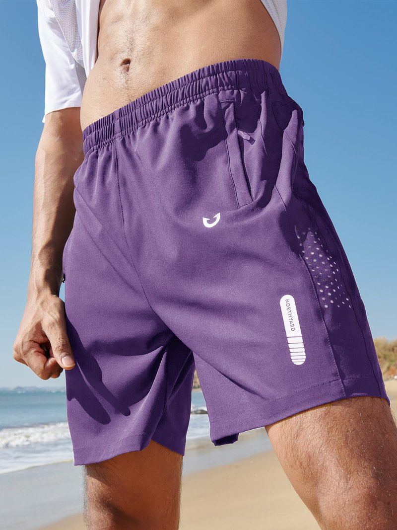 NORTHYARD Men's Athletic Running Shorts Gym Workout 7"/9"/5" Quick Dry Lightweight Sports Basketball Tennis 3 Zipper Pockets Purple L