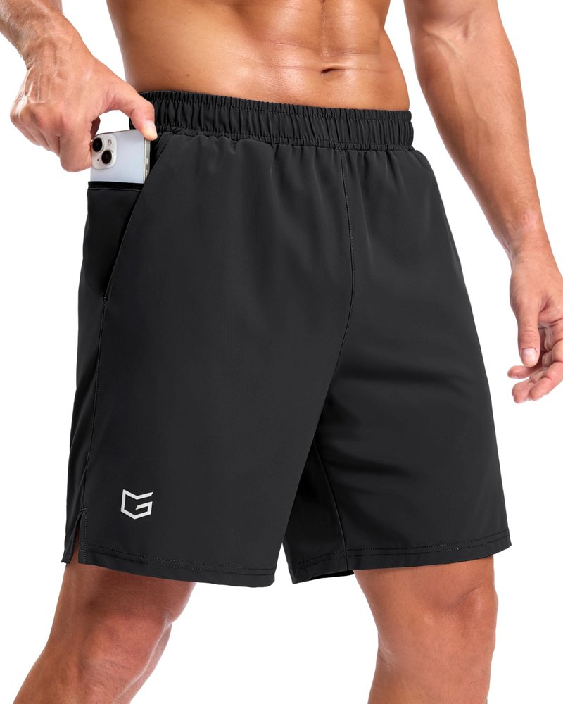 G Gradual Men's Workout Gym Shorts with 2 Zipper Pockets 7"/ 5"/ 9" Quick Dry Athletic Running Basketball Shorts for Men (Black, 7L)