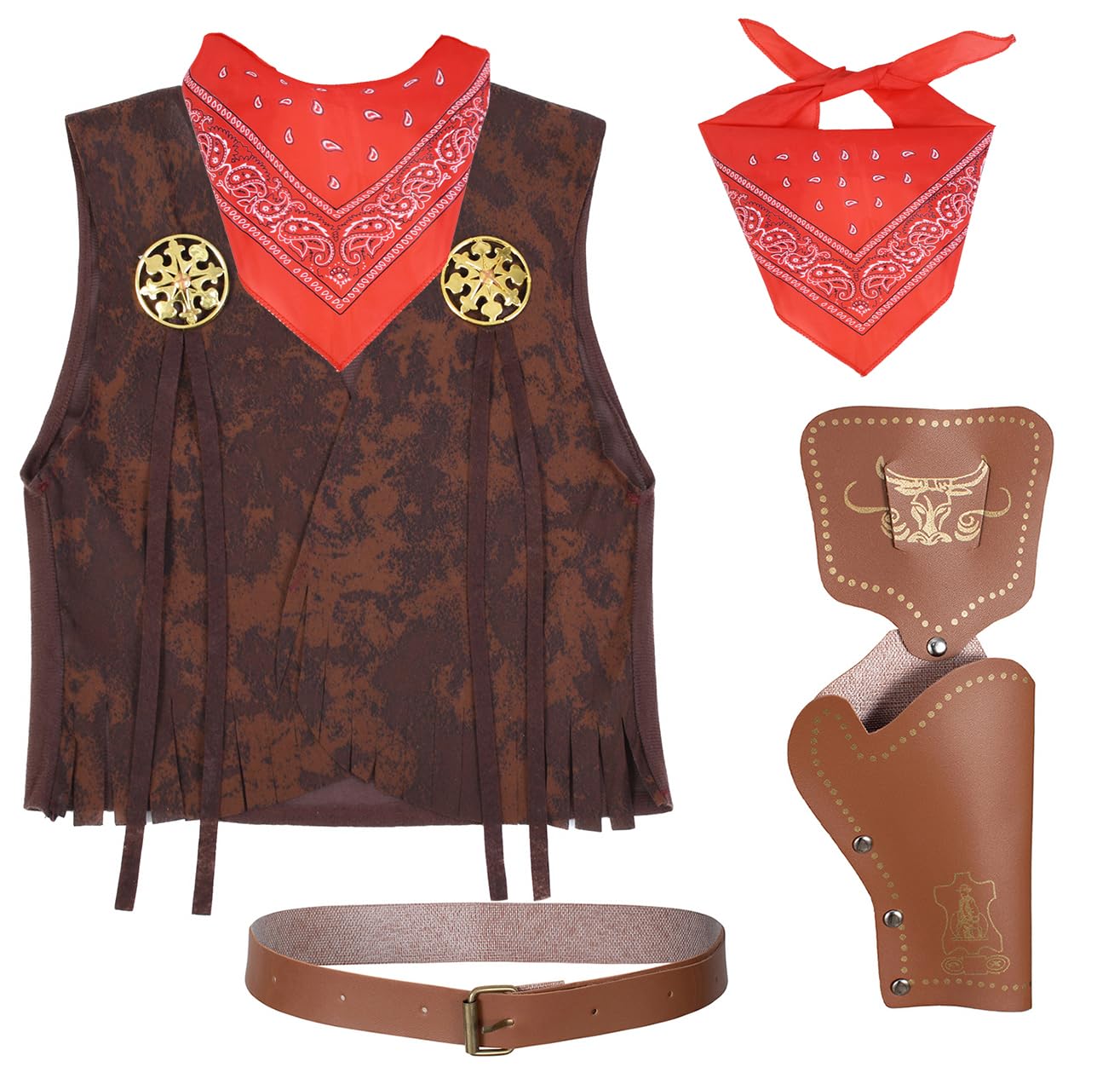 Cowboy Costume for Boys 5pcs Set Kids Dress Up Birthday Halloween Party Cosplay 8-10 Years