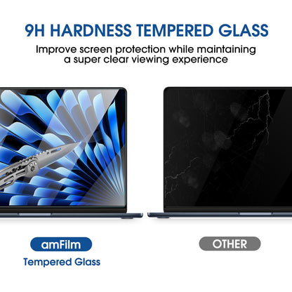 amFilm Designed for MacBook Air 15-Inch (M4 Chip/M3 Chip/M2 Chip, 2023-2025 Released) Tempered Glass Screen Protector [Zero Bubbles][9H Hardness][ Anti-Scratch][ Anti-Fingerprint], 1 Pack