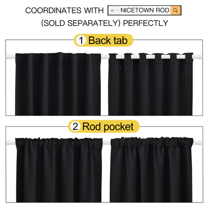 NICETOWN Halloween Black Blackout Living Room Curtains 84 inches Long, Black Out Curtain Panels for Bedroom - (Black Color) W52 x L84, 1 Pair, Thermal Insulated Blackout Draperies Window Treatment