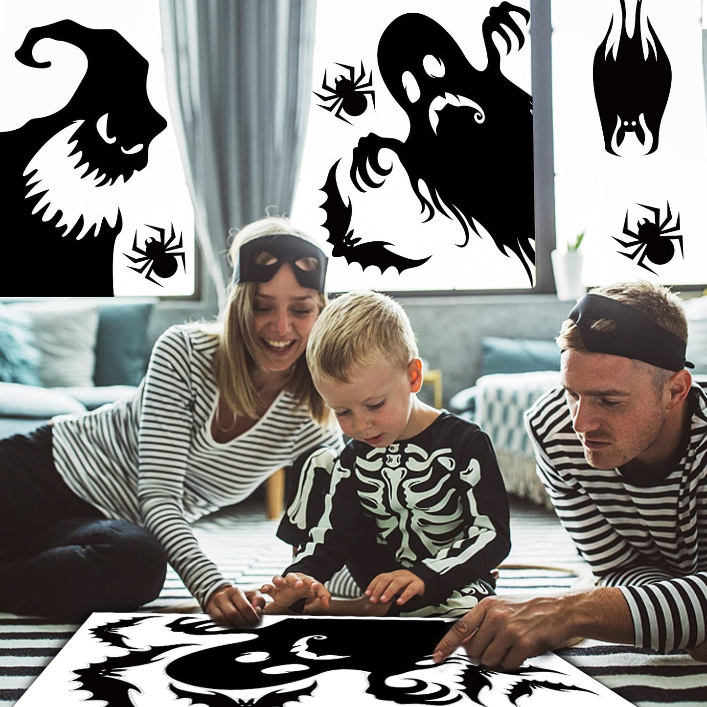 CCINEE Halloween Window Cling Sticker,Giant Spooky Monster Silhouette Window Decal for Halloween Party Decoration,4 Sheet