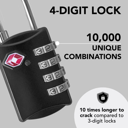 Desired Tools TSA Locks for Luggage, 2-Pc Durable Steel Padlock, Keyless Easy to Read 4-Digit Combination Lock for Backpacks, Travel Suitcases, Toolbox, Filing Cabinets, Baggage & Gym Locker, Black
