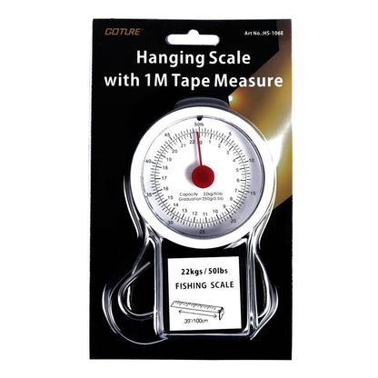 Goture Fishing Hanging Scale Mechanical Kitchen and Fish Fishing Scale Multi-Purpose Portable Hand Held Dial Weight Scale with Tape Measure (50 Lbs / 22Kg)