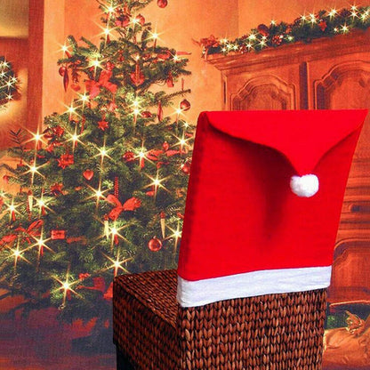 Callenbach 6Pcs Christmas Chair Covers for Dining Room Christmas Table Decoration Santa Hat Chair Back Cover for Xmas Restaurant Holiday Festival Party Decor