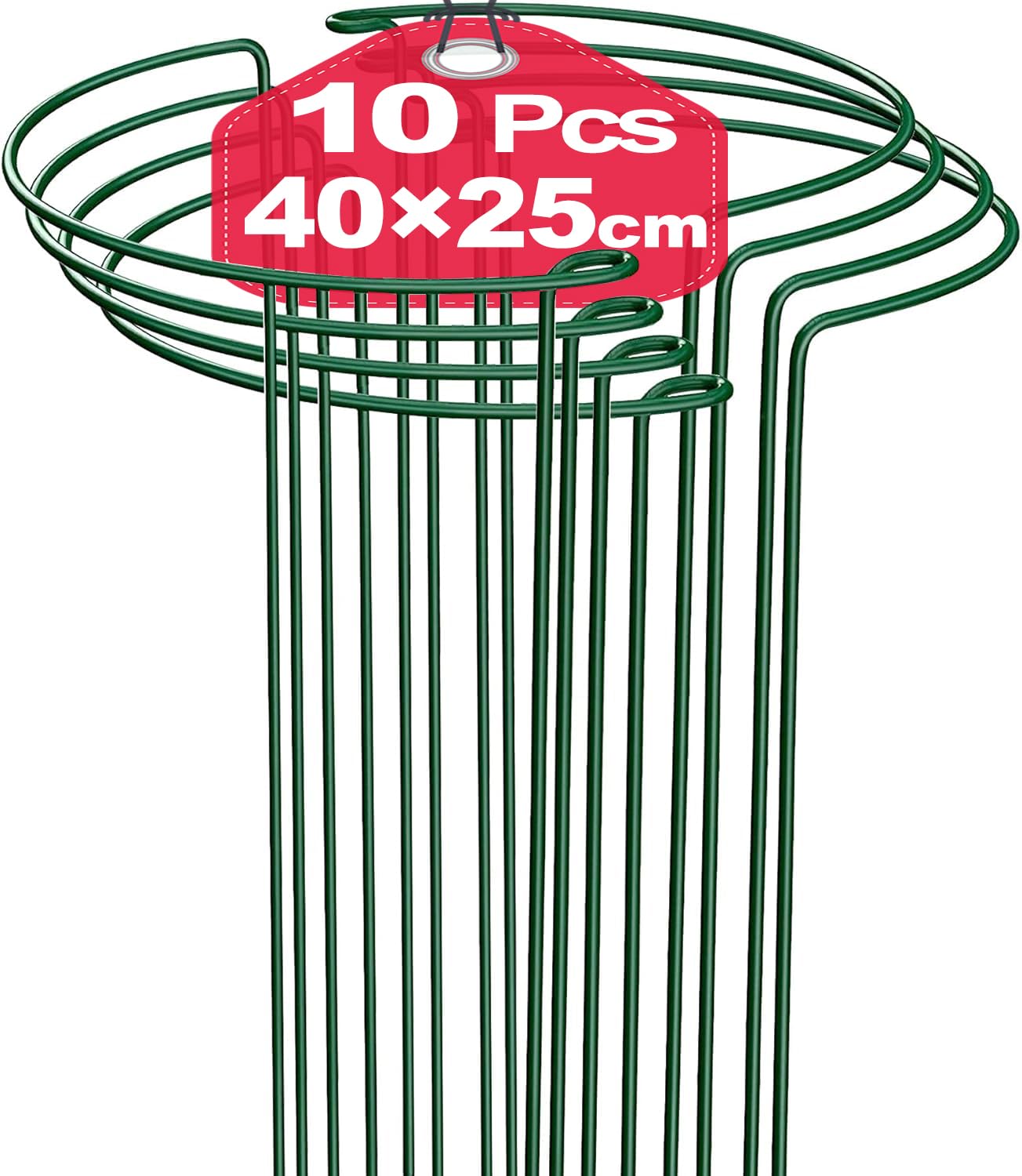 10Pcs 10'' x 16'' Plant Support Stakes, Metal Garden Plant Stakes, Half Round Plant Support Ring Cage for Peonies Monstera Hydrangeas Roses Sedum Vegetables Tomatoes (25×40cm)