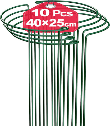 10Pcs 10'' x 16'' Plant Support Stakes, Metal Garden Plant Stakes, Half Round Plant Support Ring Cage for Peonies Monstera Hydrangeas Roses Sedum Vegetables Tomatoes (25×40cm)