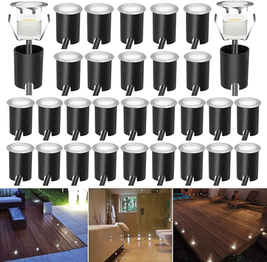 LED Recessed Deck Light Kits with Protecting Shell,LED Outdoor Landscape Lighting IP67 Waterproof,DC 12V Low Voltage Cool White for Garden,Yard,Stair,Patio,Kitchen Decoration In Ground(30pcs)