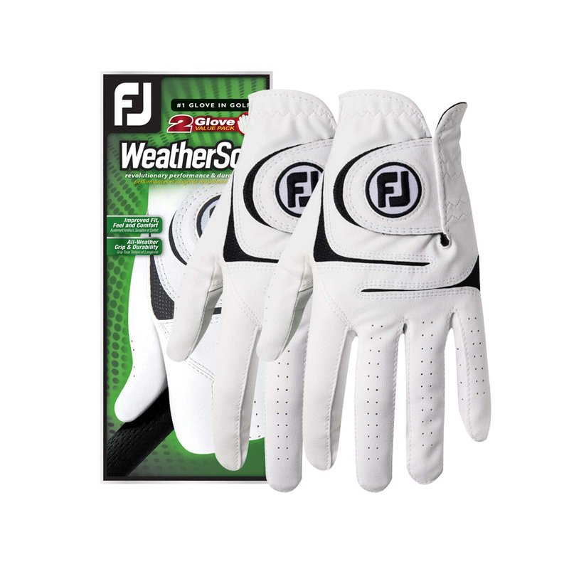 FootJoy Men's WeatherSof 2-Pack, Prior Generation Golf Glove White Medium, Worn on Right Hand