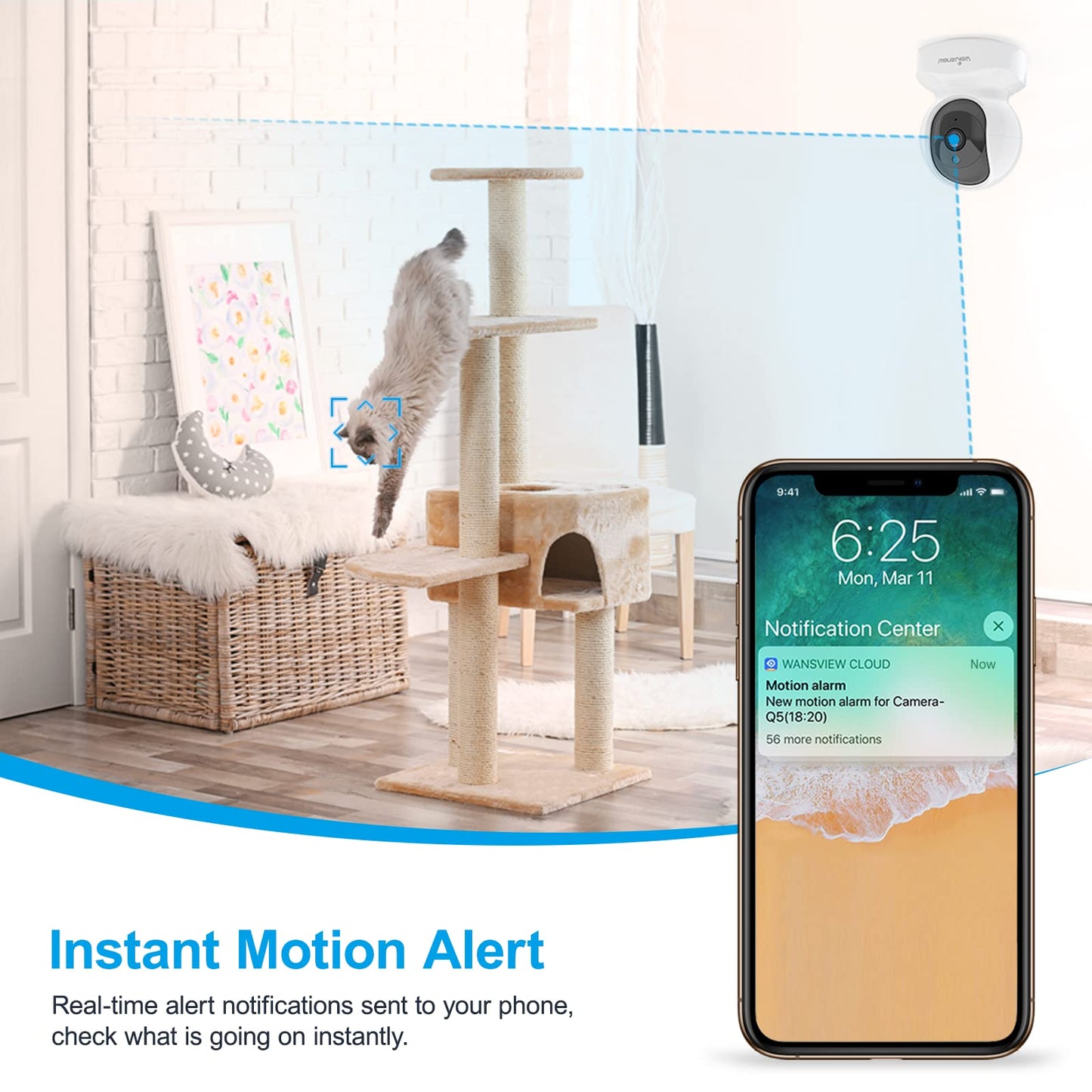 wansview Security Indoor Pet Camera, 2K Dog Camera with APP, WiFi CCTV Camera House Security for Baby Monitor, Real-time Alert 2-Way Audio Night Vision Pan/Tilt, TF Card Storage, Works with Alexa Q5
