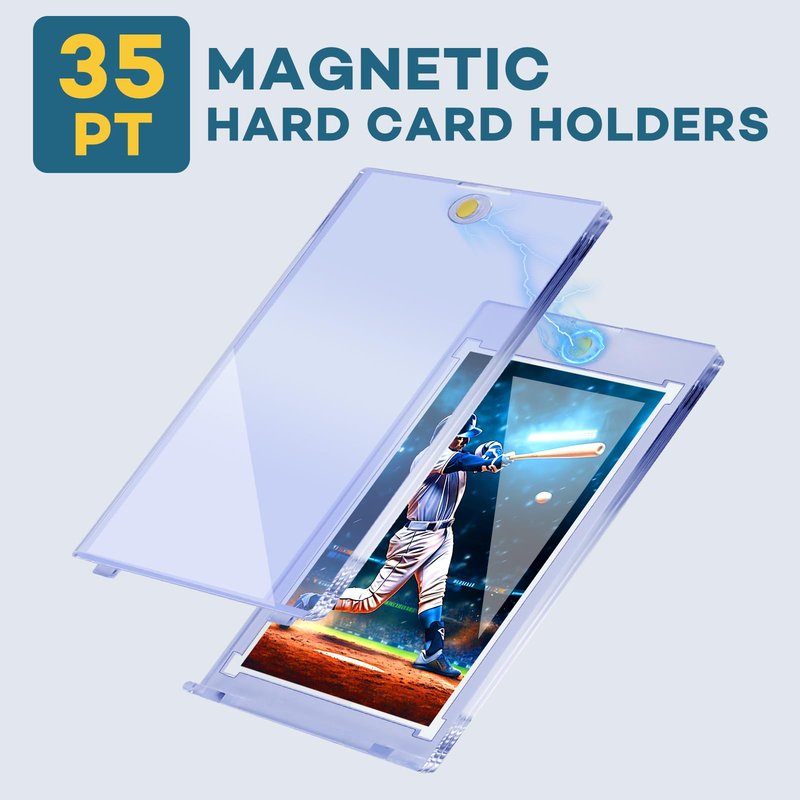 ZENOWICK 16ct Magnetic Card Holders, 35pt One Touch Card Holder, U-V Protection Hard Plastic Case for Trading Cards, Display Case for Sports, Baseball, Football, Game Cards
