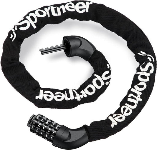 Sportneer Bike Locks Anti Theft- 5 Digit Combination Heavy Duty Keyless Bike Chain Lock Security Resettable Bicycle Lock for Bike, Scooter, Motorcycle, Door, Gate, Fence(4mm Thick Chain)