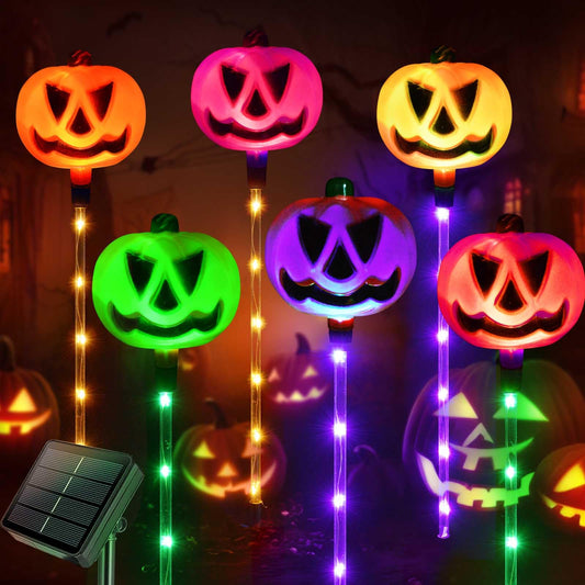 Homeleo Set of 6 Solar Pumpkin Pathway Lights for Halloween Decorations Outdoor, Color Changing Outdoor Lights, Light up Jack O Lantern Pumpkins Party Porch Yard HLD578
