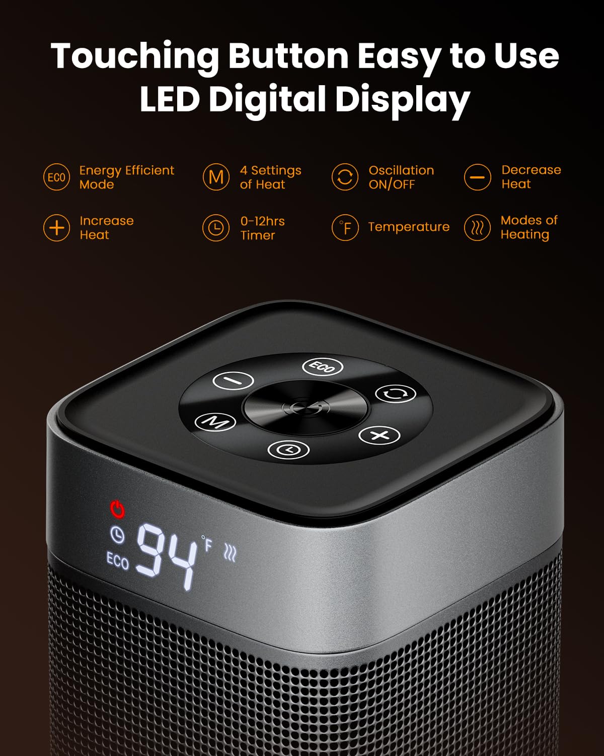 Gaiatop Space Heaters for Indoor Use, Portable Electric Heater with Thermostat, 1500W PTC Ceramic Room Heater with Remote, 5 Modes, 60° Oscillating, 12H Timer Fast Heating Bedroom Office Bathroom Home