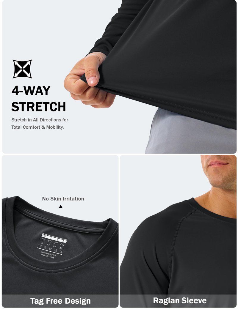 KINSWT Men's Sun Protection Shirts UPF 50+ Long Sleeve Swim Shirts UV SPF Quick Dry Lightweight Rash Guard