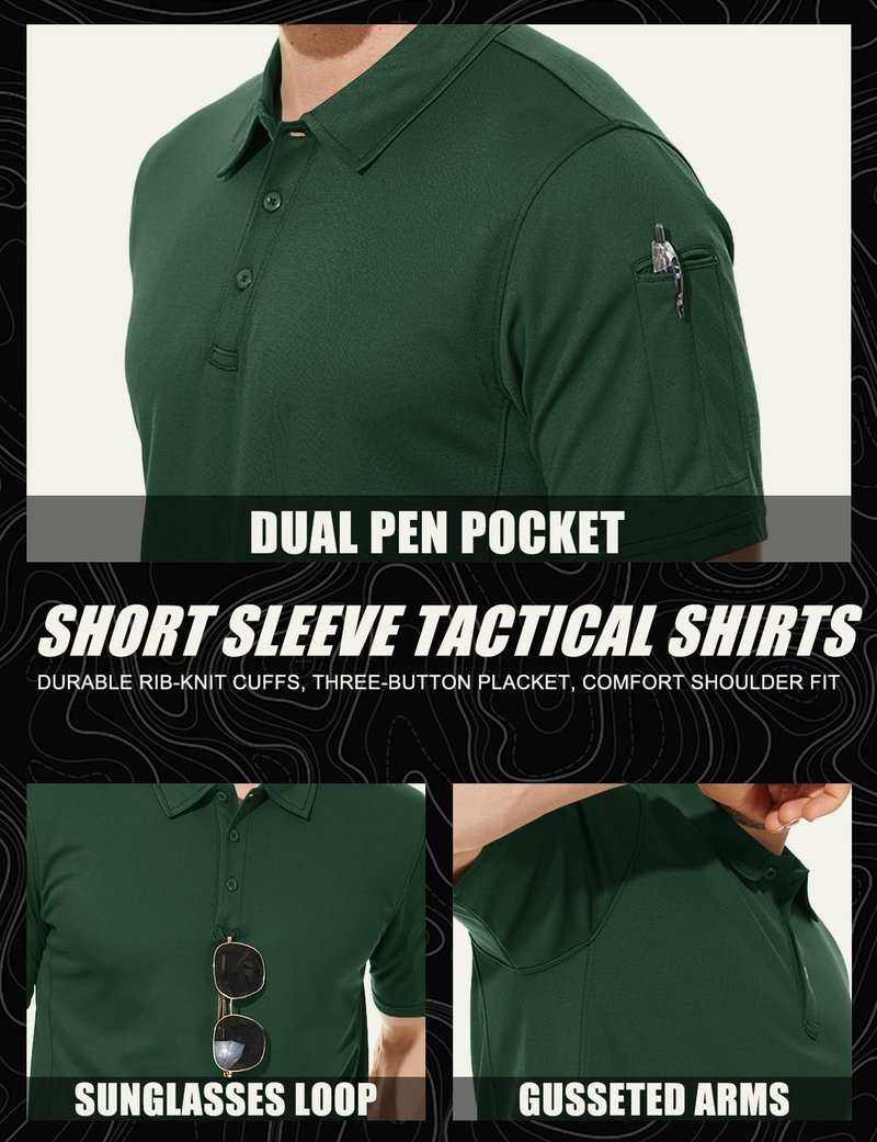 MAGCOMSEN Short Sleeve Polo Shirts for Men Golf Polo Shirts Casual Shirts Quick Dry Performance Shirts Dark Green XXL