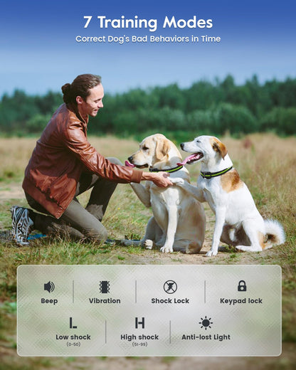 Dog Training Collar with 7 Training Modes, 2600Ft Remote Electronic Dog Shock Collar, Electric Shock Collar for Small Medium Large Dogs (Green)