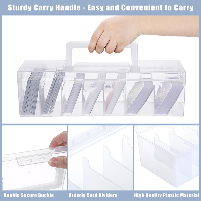 OwnMy 2 Plastic Trading Card Storage Boxes Clear Plastic Card Storage Cases with Dividers, Portable Baseball Cards Organizer Box for Football Sports MTG TCG Cards
