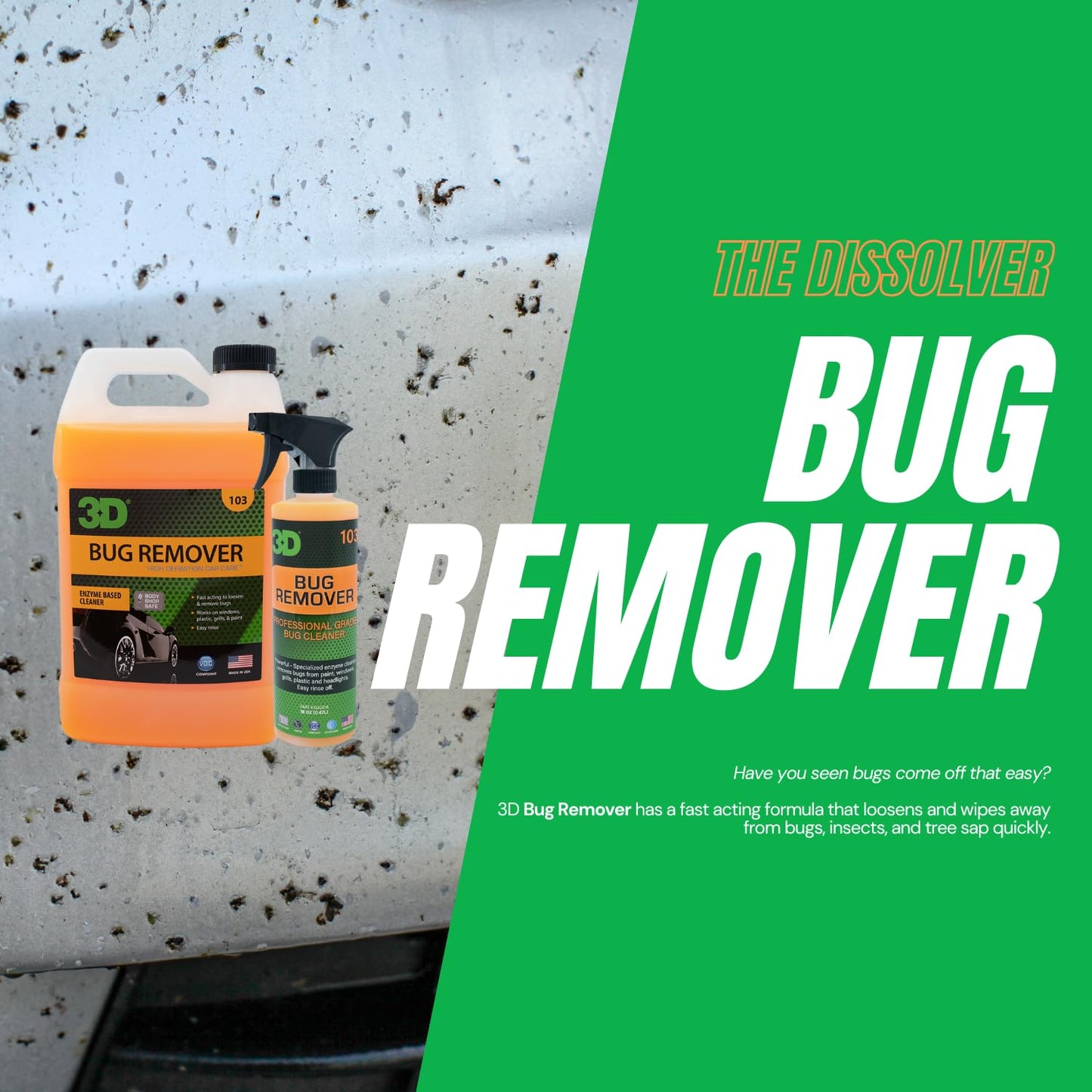 3D Bug Remover - All Purpose Exterior Cleaner & Degreaser to Wipe Away Bugs on Plastic, Rubber, Metal, Chrome, Aluminum, Windows & Mirrors, Suitable for use on Car Paint, Wax & Clear Coat 16oz.