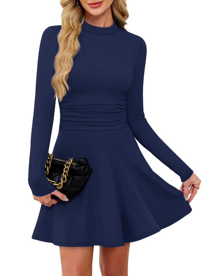 OFEEFAN Long Sleeve Cocktail Dress Fall Winter Homecoming Royal Blue Dresses for Women 2025 Date Outfits L