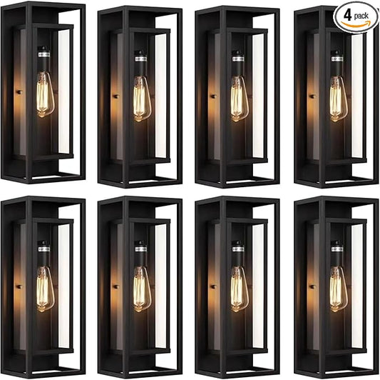 8 Pack 18 inches Outdoor Wall Lantern Light Fixture, Large Black Exterior Waterproof Wall Sconce, Anti-Rust Mount Porch Light with Clear Glass,E26 Socket