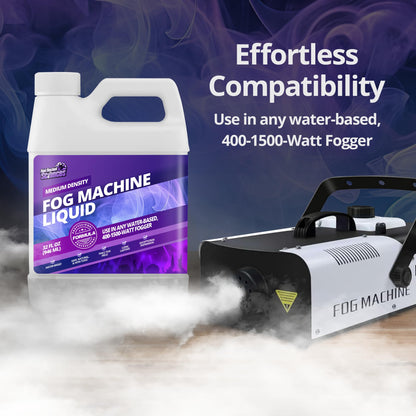 32oz Fog Machine Liquid Smoke - Medium Density Smoke Machine, Fog Juice for 400-1500 Watt Foggers, Water-Based, Lasting & Ultra Thick Atmosphere, Ideal for Concerts, Parties & Events