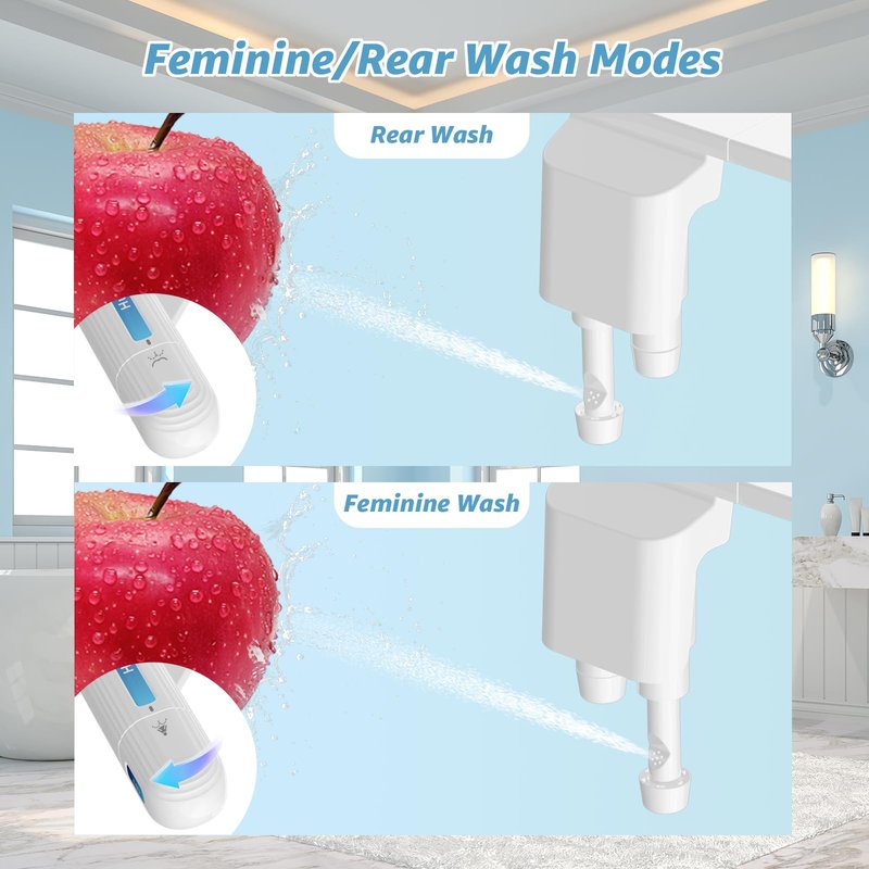 Huttdmel Ultra-Slim Bidet Attachment for Toilet, Non-Electric Dual Nozzle (Rear & Feminine Wash), Adjustable Fresh Cold Water Pressure, Stainless Steel Inlet, Easy to Install(Blue & White)