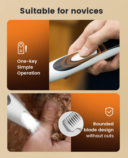 oneisall Dog Paw Trimmer with LED Light, Low Noise Dog Clippers Grooming Kit,20 mm Widen Blade, Cordless Pet Clippers Shaver for Dogs Cats Paws, Eyes, Ears, Face