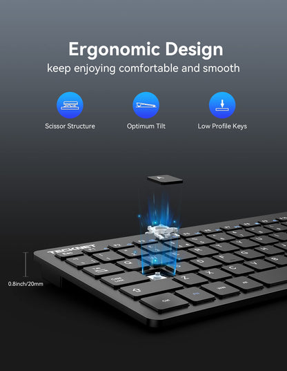 TECKNET 2.4G Wireless Keyboard For Windows/Chrome OS, UK Layout Compact Mini Keyboards, Small Silent Whisper-Quiet Keyboard with 12 months Battery Life (Black)