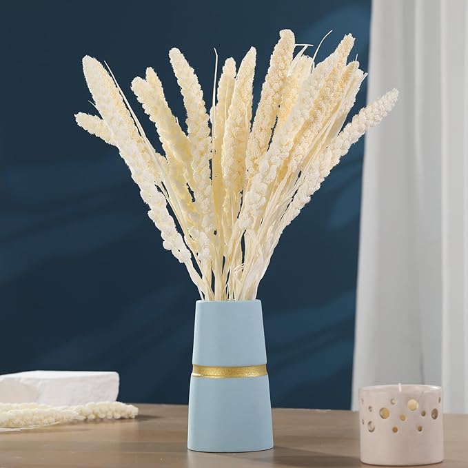 Dried Flowers Bouquet, Dry Flower Bundle, 20Pcs Natural Real Millet Flowers with Stems, Dried Floral Arrangements for Wedding Decor, Door Wreath, Home Party Vase Farmhouse Decoration (White, 17'')