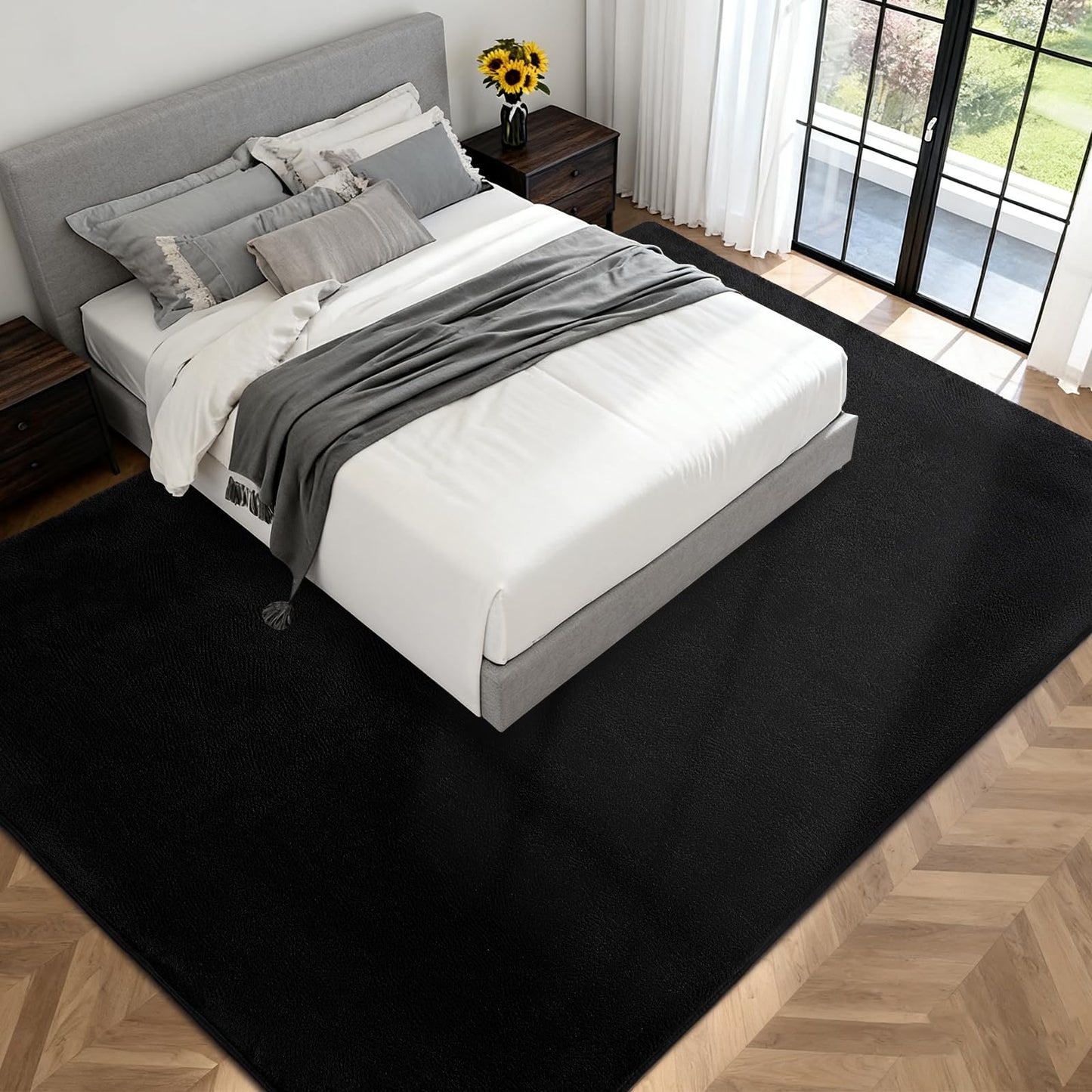 QDUIDU Large Area Rugs for Bedroom Living Room - 4x6 Feet Ultra Soft Black Rug Thickened with Memory-Foam, Solid Modern Minimalist Carpets for Home Decor, Non-Slip and Comfy Nursery Room Rugs