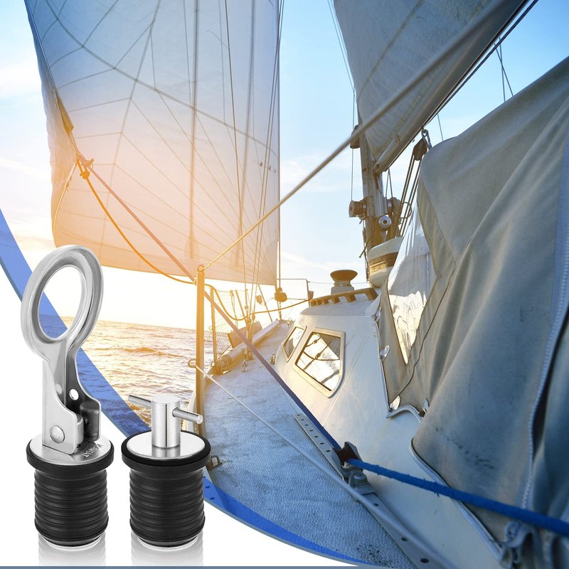 Amyhill 2 Pack Boat Drain Plugs with T Handle and O Handle Snap Rubber Jon Boat Plug for Marine Twist Accessories(Stainless Steel,1 Inch)
