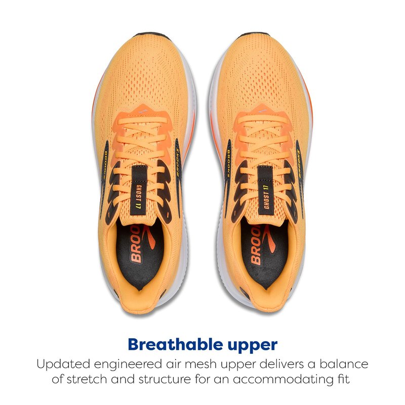 Brooks Men’s Ghost 17 Neutral Running Shoe - Blazing Orange/Yellow/Ebony - 10 Medium