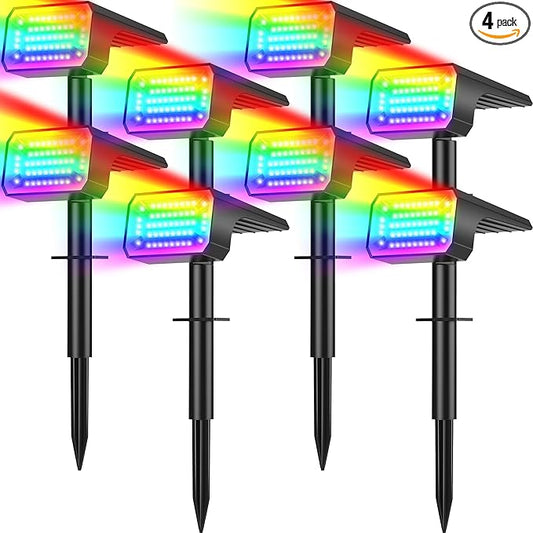 Solar Color Changing Spot Lights Outdoor Waterproof IP68, [8 Pack/32 LED/7 Modes] 2-in-1 Landscape Spotlights, Auto On/Off Solar Powered Flood Lights for Outside Yard Garden Pathway Walkway