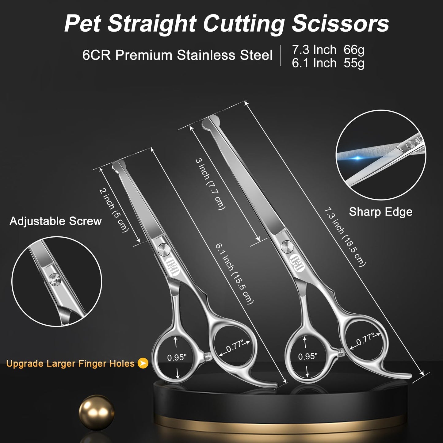 CIICII Dog Grooming Scissors Kit, 10-In-1 Professional Pet Grooming Scissors Set with Safety Round Tip (Dogs/Cat Hair Cutting Trimming Thinning Shears with Curved Scissors) for DIY Home Salon (Silver)